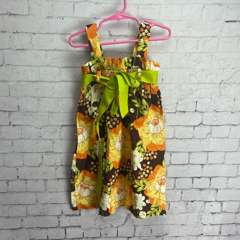 A bushel and a peck toddler dress size 3T brown with orange and yellow florals